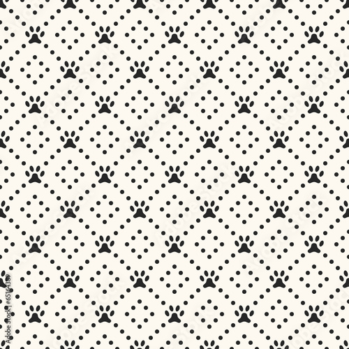 Seamless animal pattern of paw footprint and dot. Endless textur