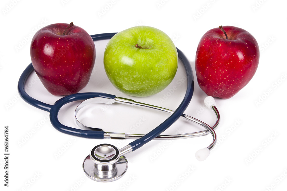 apples with stethoscope concept of healthy diet apples with stethoscope concept of healthy diet