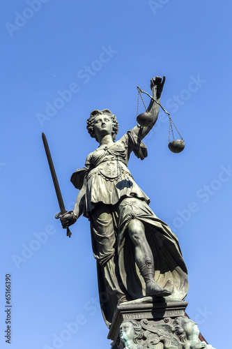 Justitia  Lady Justice  sculpture on the Roemerberg square in Fr