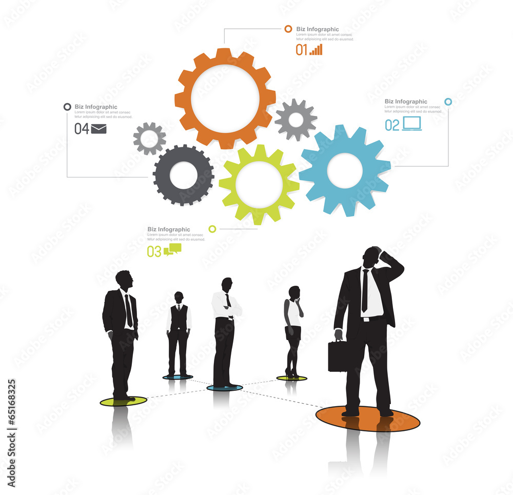Silhouetts of Connected Business People and Gears Silhouetts of Connected Business People and Gears