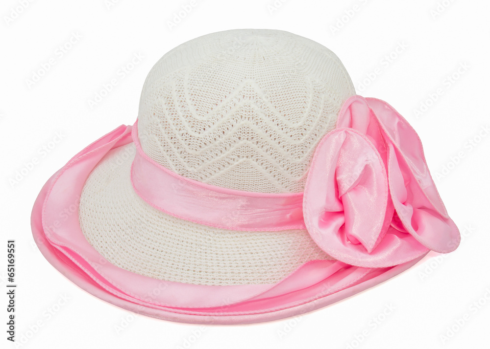 hat with pink ribbon isolated on white background hat with pink ribbon isolated on white background