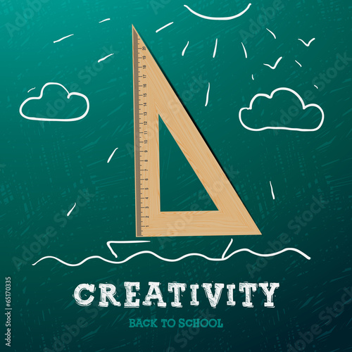 Creativity learning. Sailing ship with wooden triangle