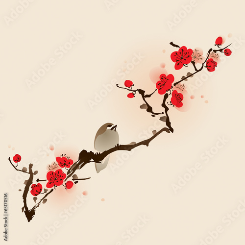 Oriental style painting, plum blossom in spring