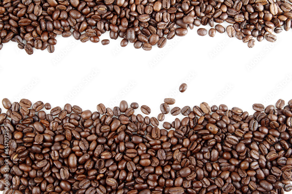 Roasted coffee beans on white background. Copy space Roasted coffee beans on white background. Copy space