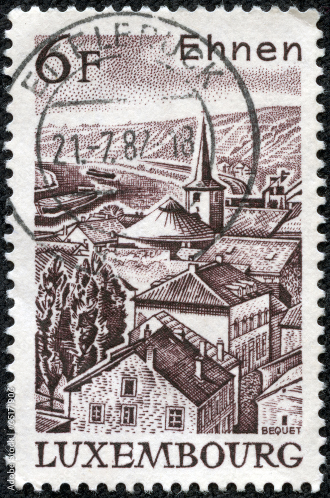 Obraz premium stamp printed in Luxembourg, shows view of Ehnen