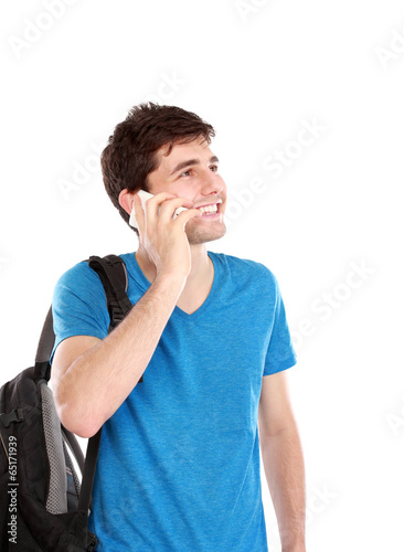 casual young man speaking on the phone