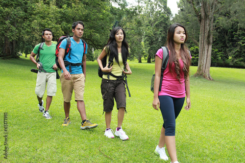 group of people hiking together