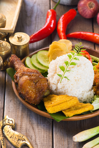 indonesian food, fried chicken rice photo