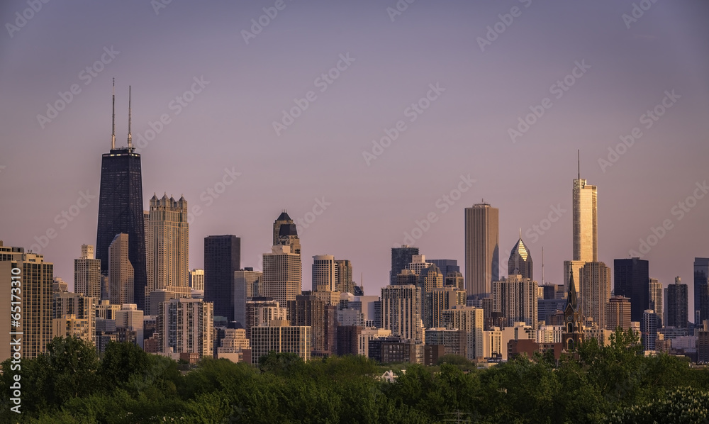 Obraz premium Chicago sunset skyline