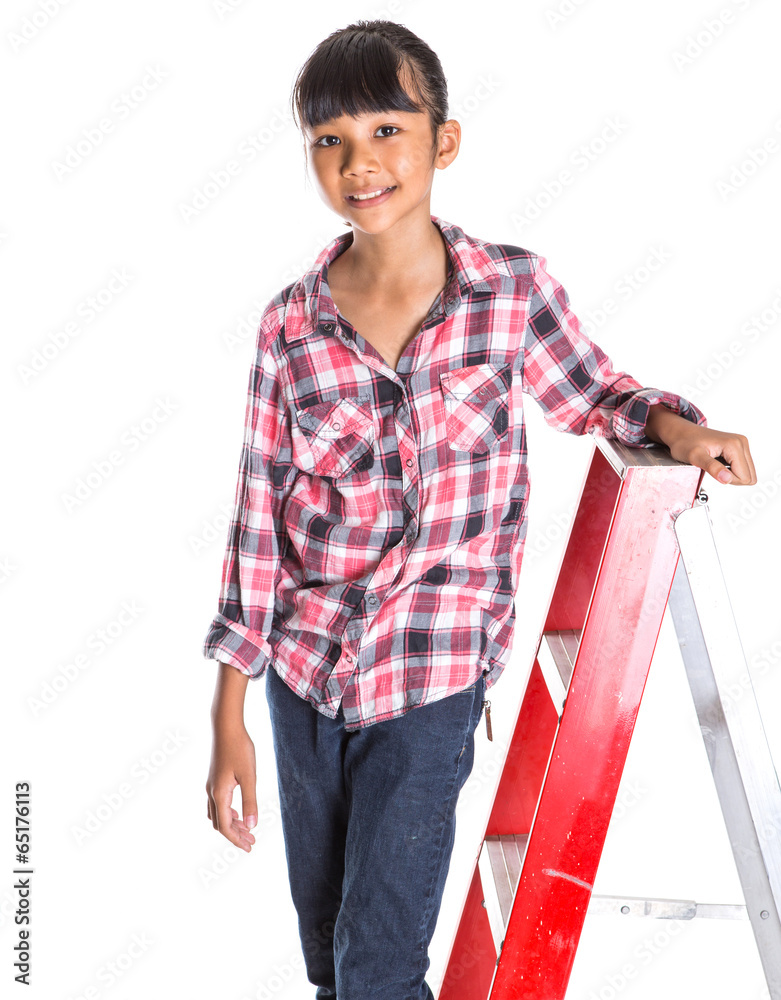 Young Asian Malay girl on a ladder