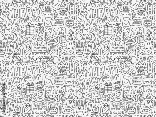 Seamless Doodle Birthday party pattern background