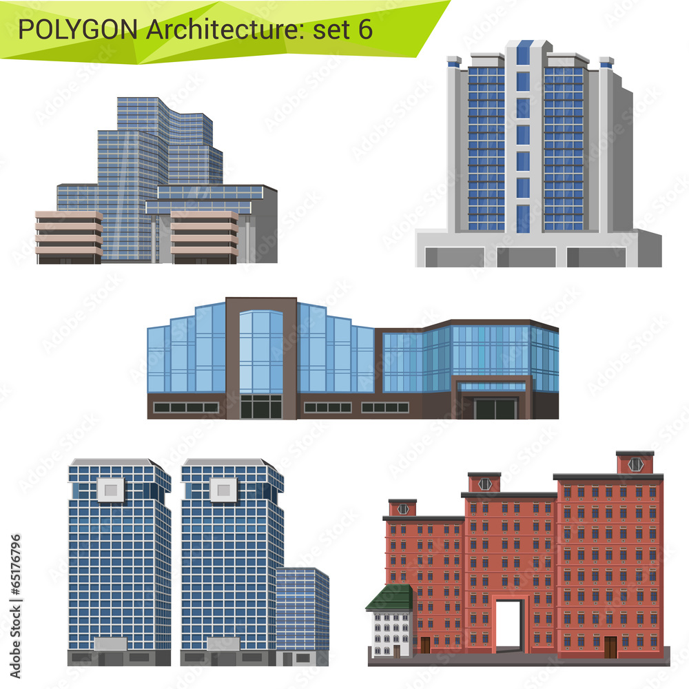 Polygonal style commercial property set. City design elements.