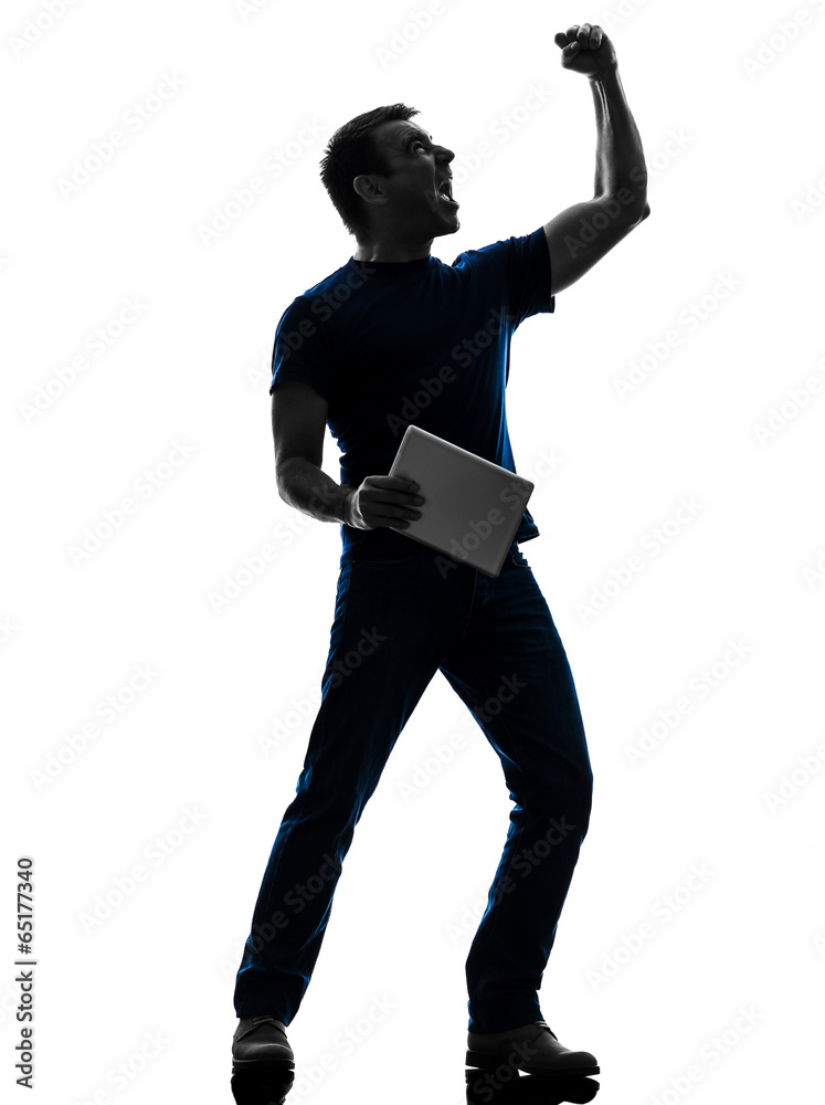 man holding digital tablet  silhouette