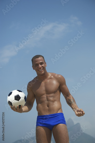 Smiling Athletic Brazilian Man Holding Football Rio
