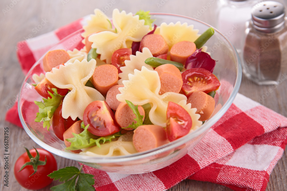 pasta salad and meat