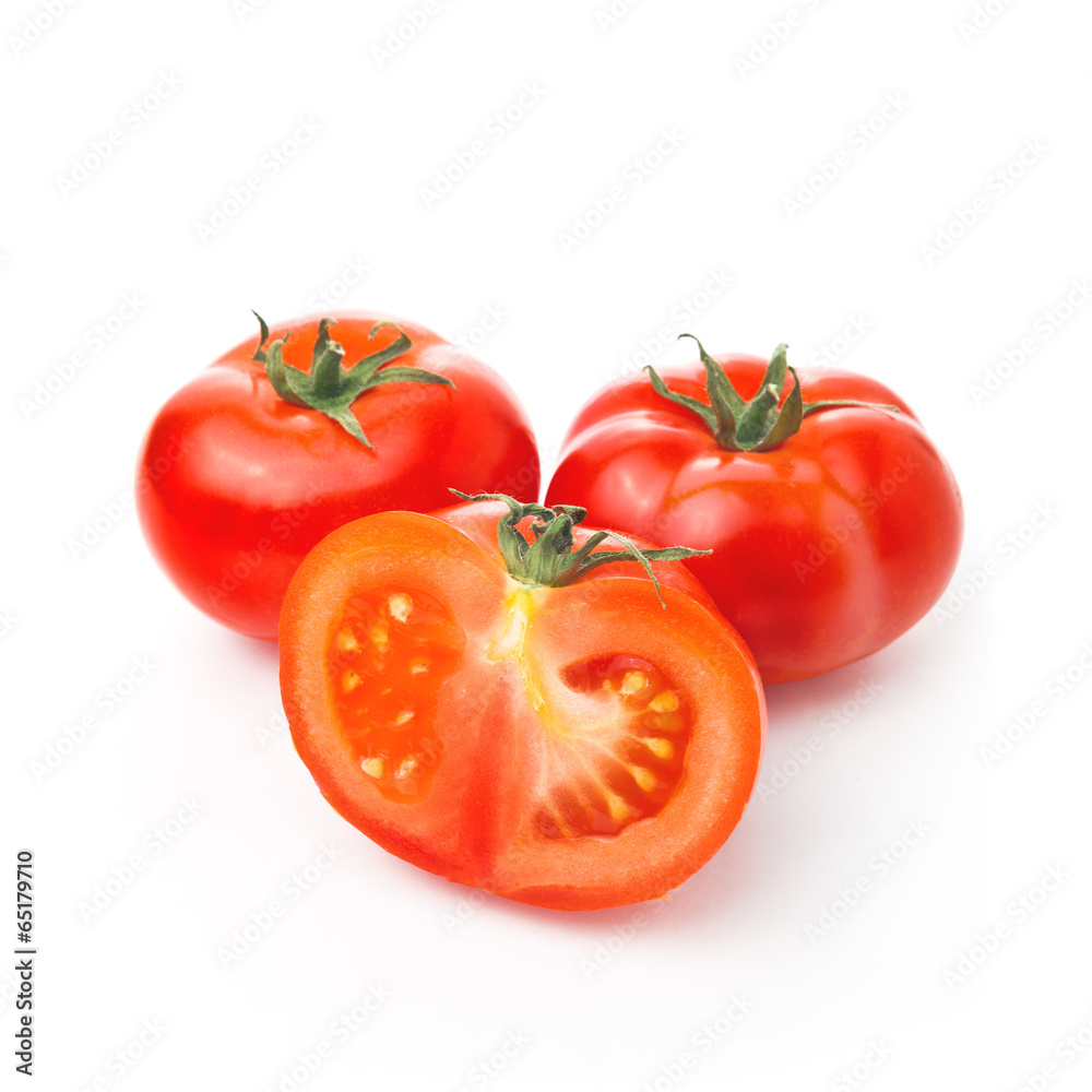Fresh red Tomato and half slice on white background Fresh red Tomato and half slice on white background