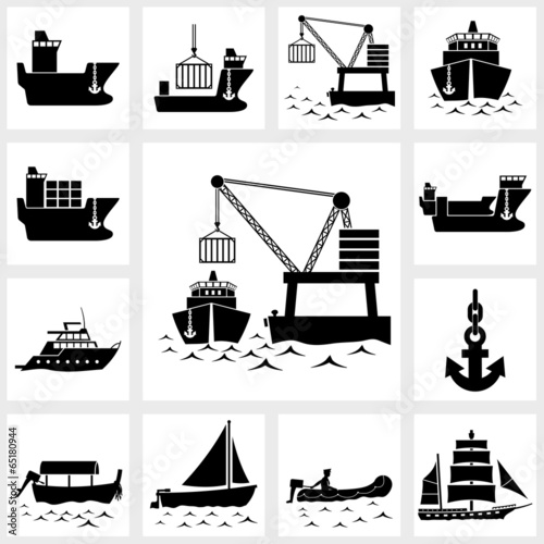 Vector icon set ship and boat