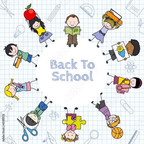 Card back to school.  Children and education icons