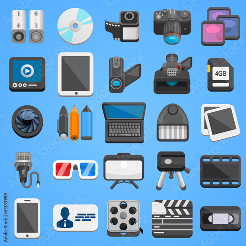 Flat icon set foto video. Vector