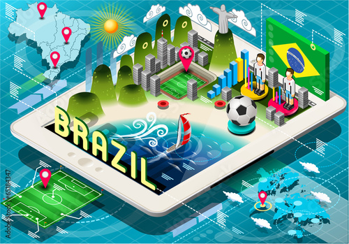 Isometric Infographic of Brazil on Tablet