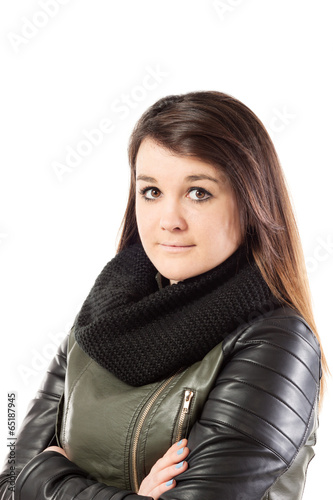 portrait of girl with leather jacket