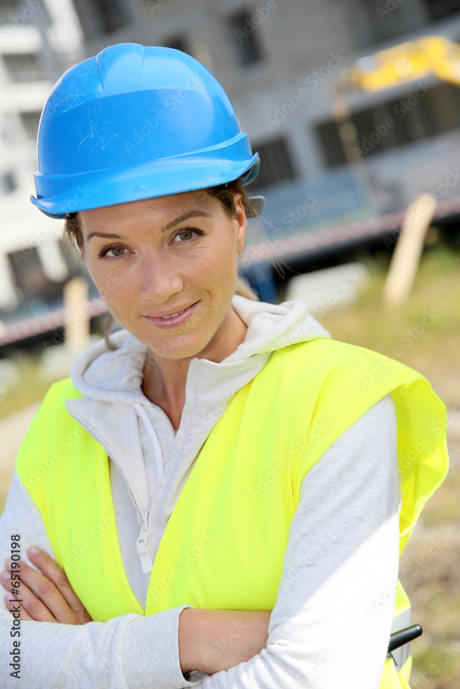 Portrait of woman engineer with security helmet Portrait of woman engineer with security helmet