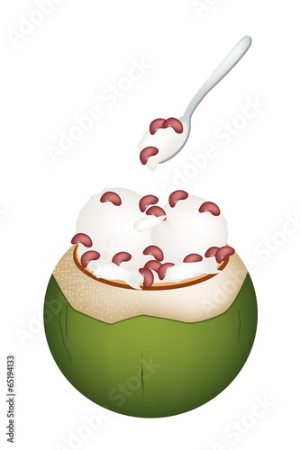 Coconut Ice Cream with Kidney Beans on White Background