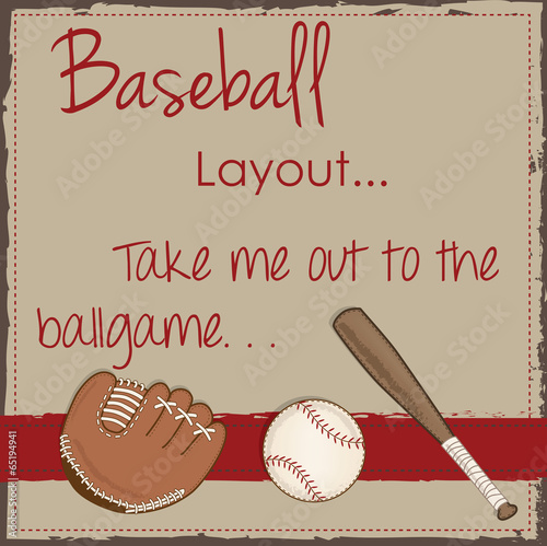 Vintage baseball, glove or mitt and wooden bat