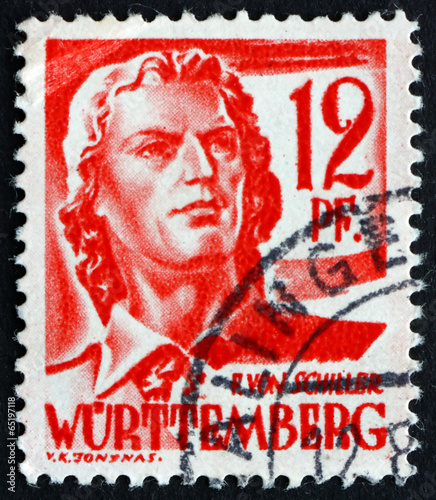 Postage stamp Wurttemberg, Germany 1948 Friedrich von Schiller