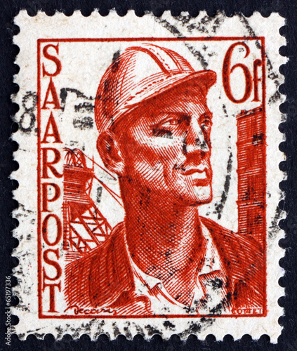 Postage stamp Saar, Germany 1948 Miner