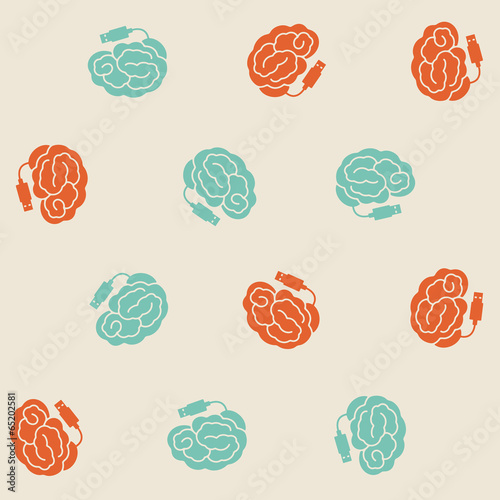 seamless background: brain, usb, plug