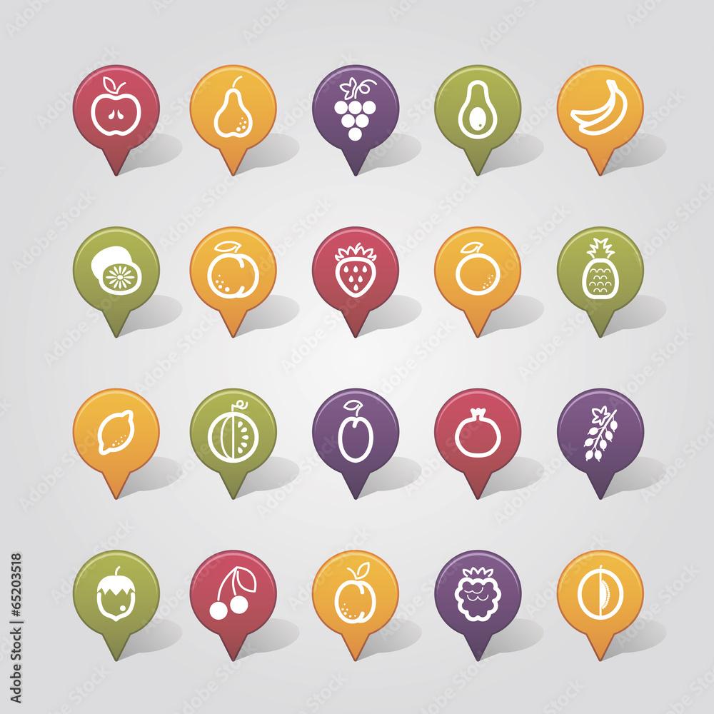 Fruits mapping pins icons Fruits mapping pins icons