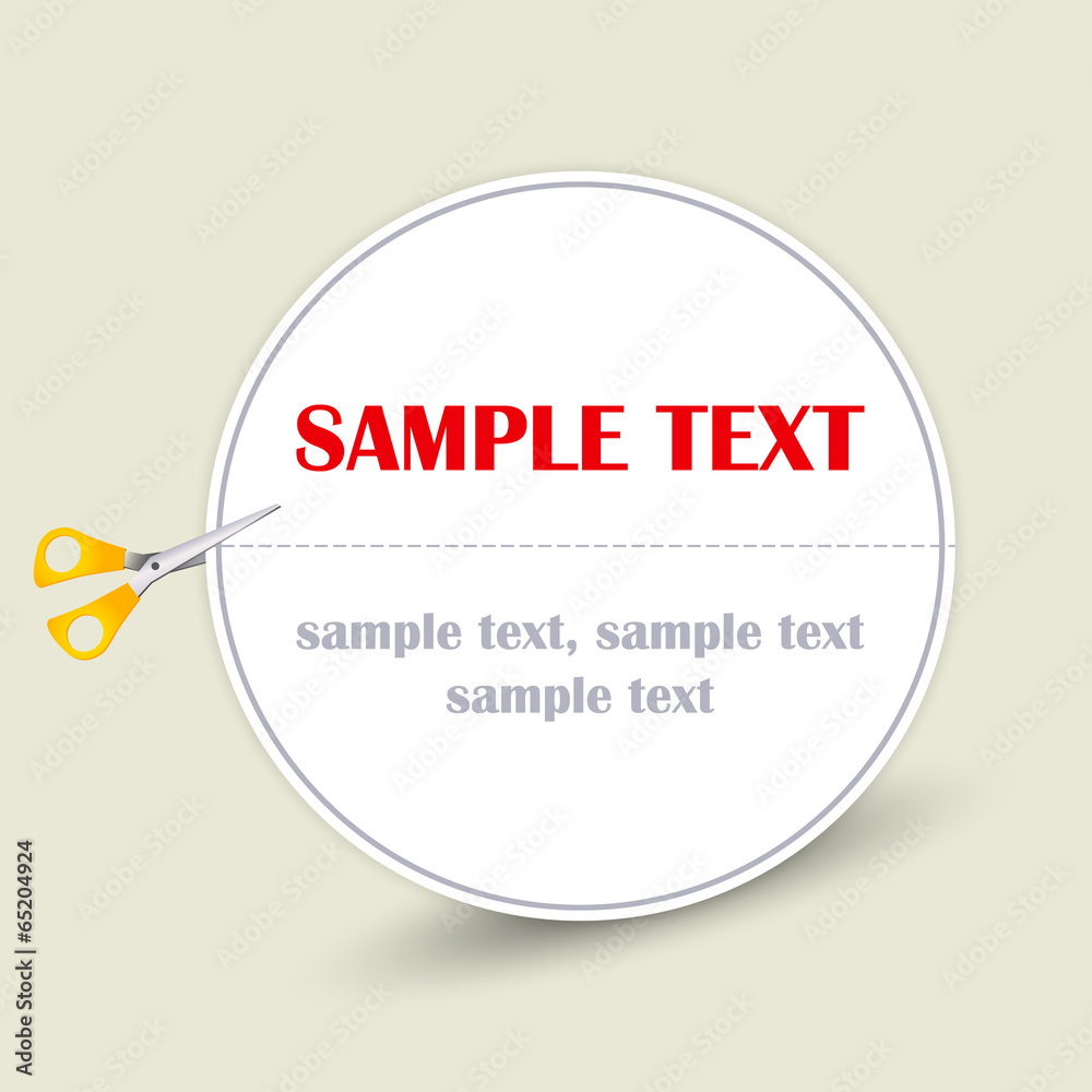 white round sticker with cut line and yellow scissors white round sticker with cut line and yellow scissors