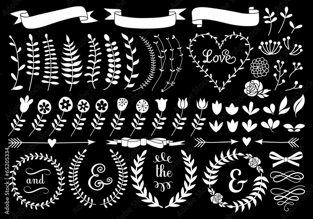 white floral laurel wreath, vector set