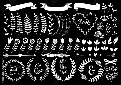 white floral laurel wreath, vector set
