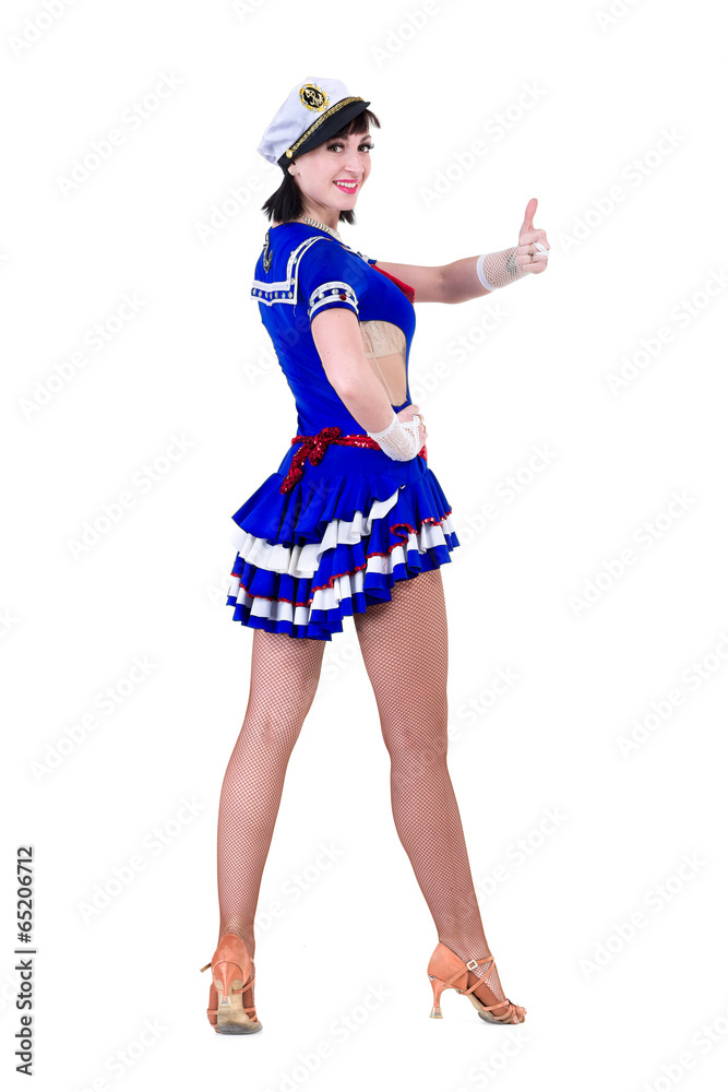 young dancer woman dressed as a sailor posing on an isolated young dancer woman dressed as a sailor posing on an isolated