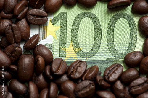 Coffee beans on one hundred euro