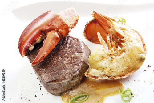 Quadro em tela Surf and Turf, filetsteak mit hummer