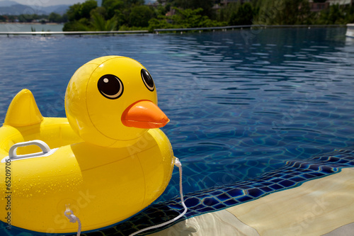 Rubber ring duck in swimming pool. photo