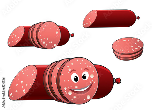 Cartoon sliced salami or pepperoni sausage