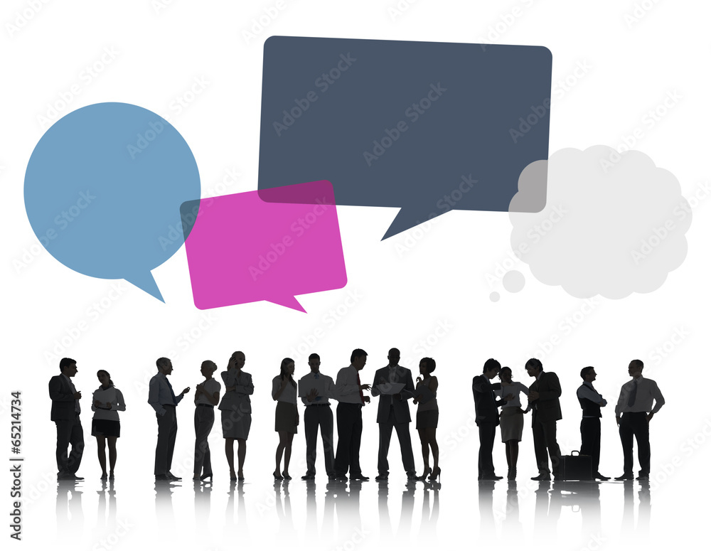 Silhouettes of Business People Discussing with Speech Bubbles Silhouettes of Business People Discussing with Speech Bubbles