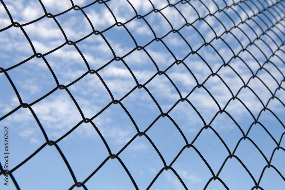 Fototapeta premium metallic net with blue sky background