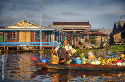 Local Cambodian Seller In Floating Market photo
