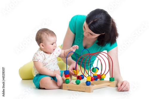 baby and mom play with color educational toy