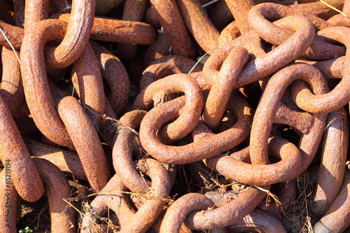 Closeup of large rusty chain links