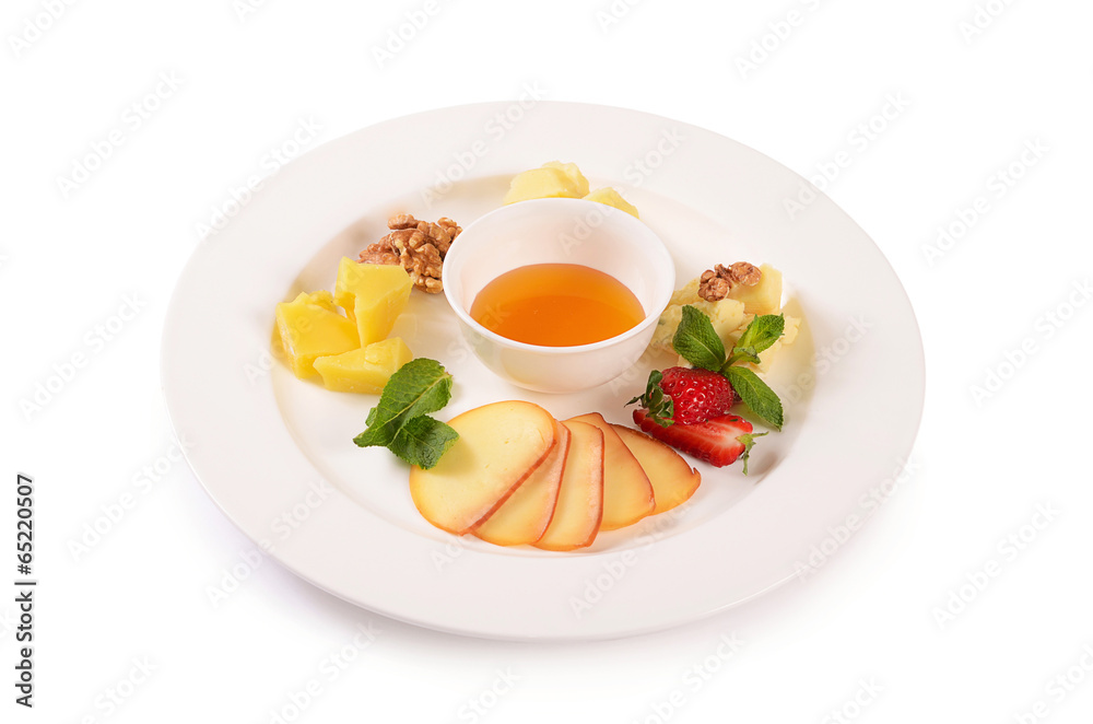 Assorted cheese with honey