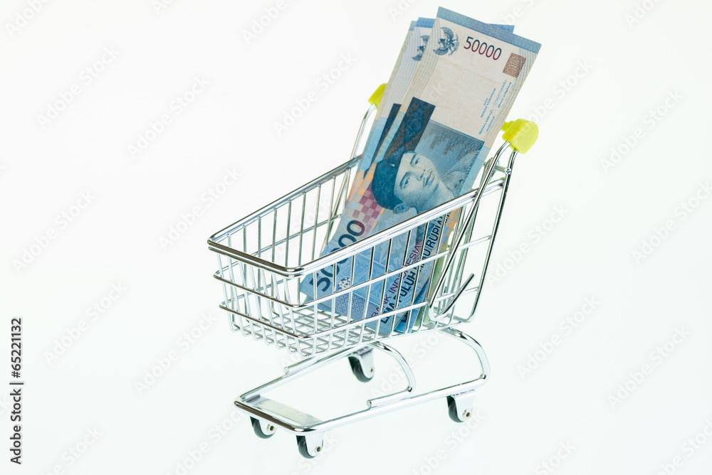Indonesian Rupiah in shopping cart close-up