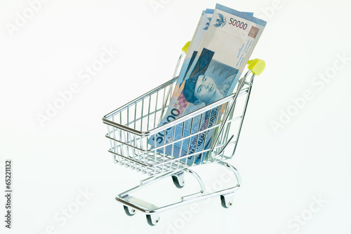 Indonesian Rupiah in shopping cart close-up