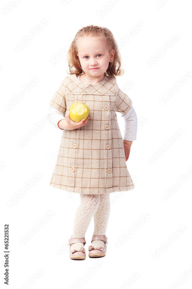 Pretty little girl eating apple isolated on white Pretty little girl eating apple isolated on white