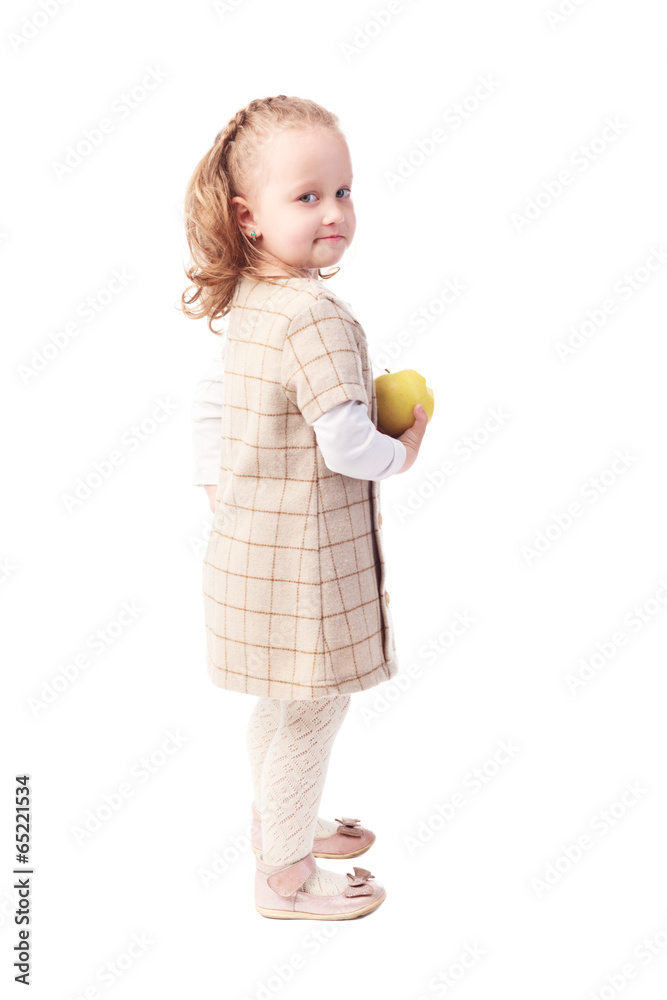 Pretty little girl eating apple isolated on white Pretty little girl eating apple isolated on white